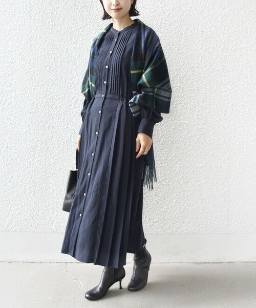 WEB限定】〈手洗い可能〉ドット / 花柄 バンドカラー サイド プリーツ