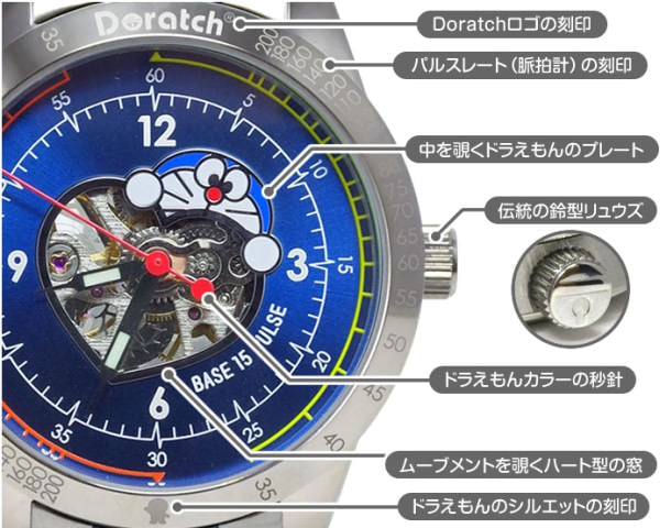 手巻き機械式ムーブメントの数量限定“ドラえもん”腕時計「Doratch