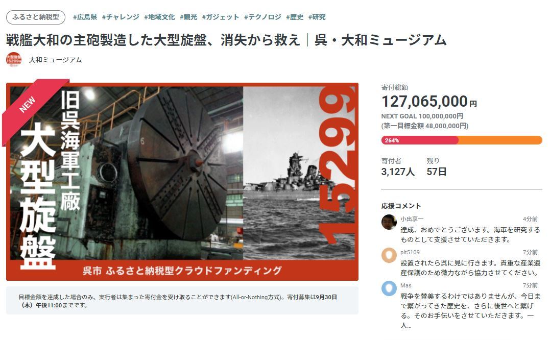 戦艦大和の主砲を作った機械」に怒涛の寄付 「艦これ」運営も呼び掛け