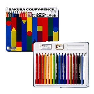 18色セット 色鉛筆 クーピー 缶入り 削り器・消しゴム付き サクラ
