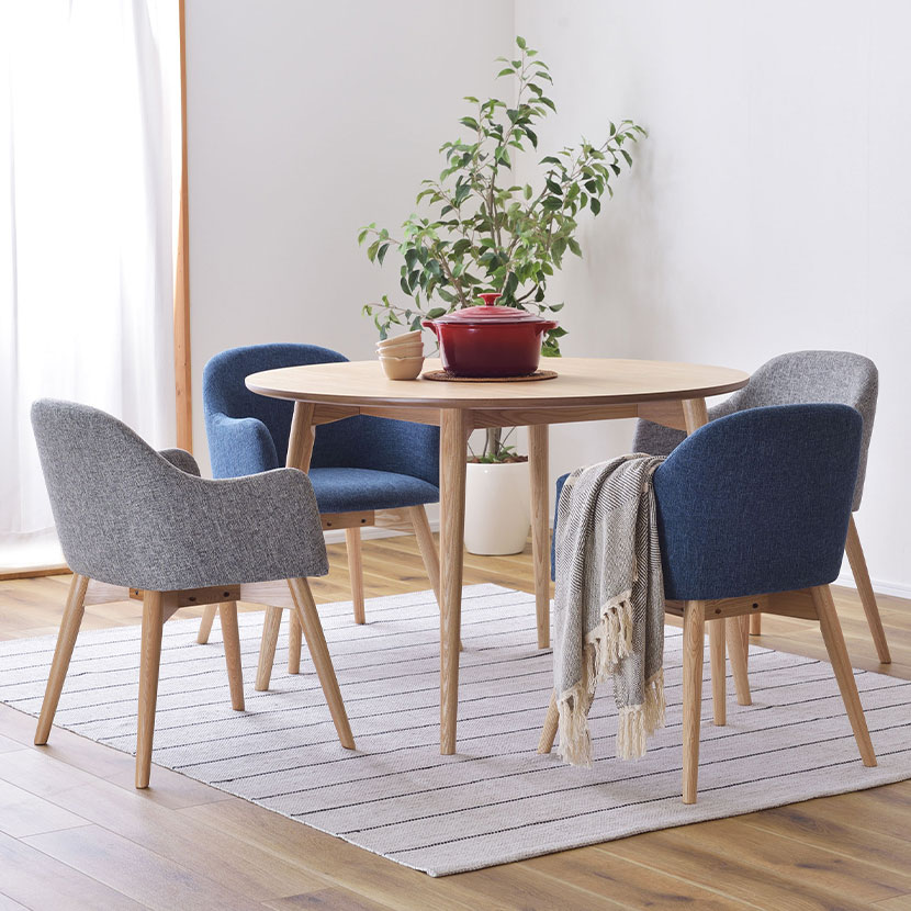 送料無料】 4人用 円形ダイニング 5点セット (丸テーブル+チェア4脚