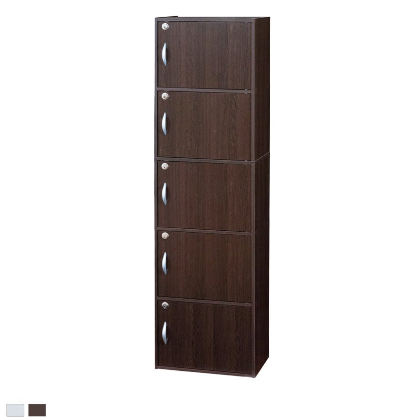 送料無料】 扉付き収納ボックス 5段 カラーボックス 背面化粧仕上げ 鍵