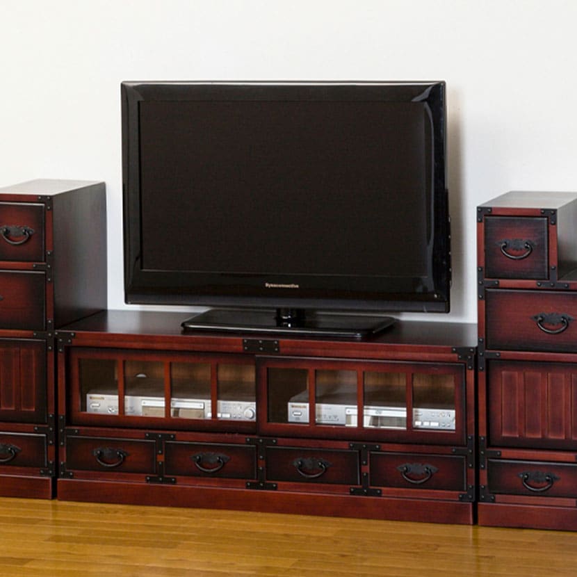 送料無料】 民芸調 ローボード テレビ台 収納棚 引き戸 引き出し 和風