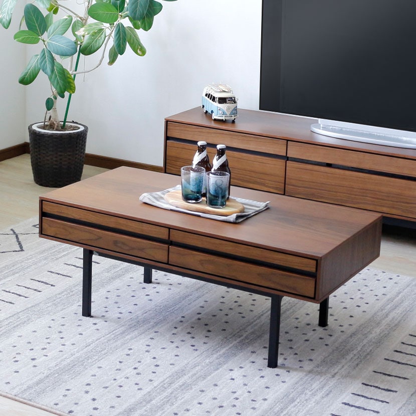 送料無料】 木製脚タイプ 引き出し付き センターテーブル リビング