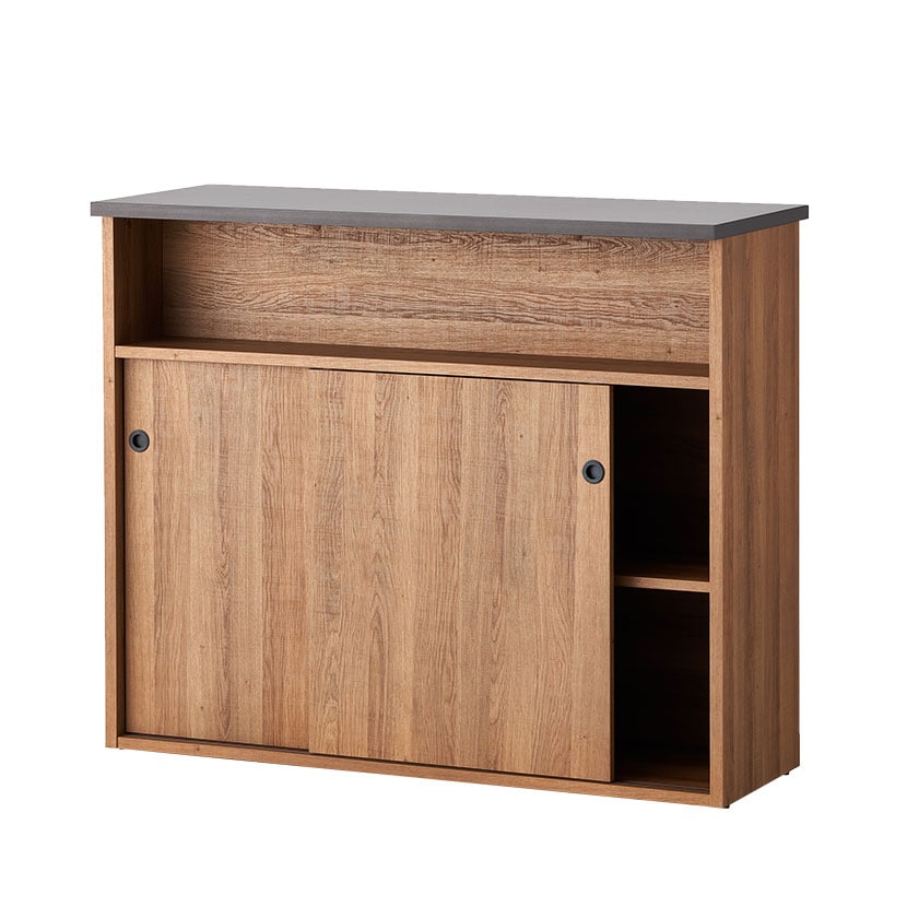 送料無料】 レモダ 木製ハイカウンター 引き違い扉付き 受付カウンター