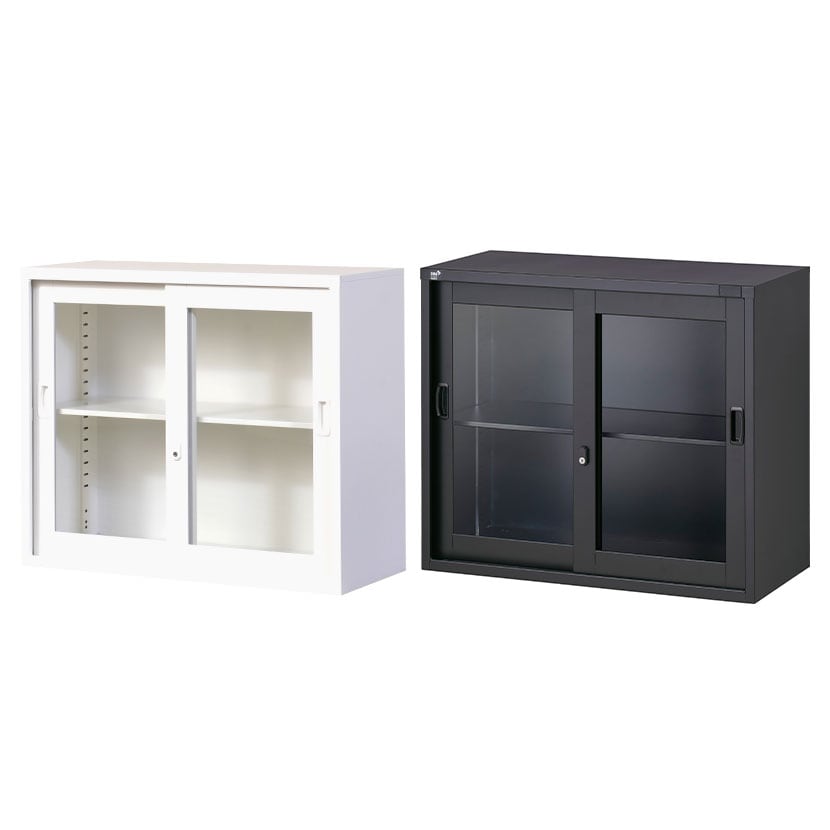 送料無料】 【国産】【完成品】ガラス引戸書庫 2段 鍵付き 上置き