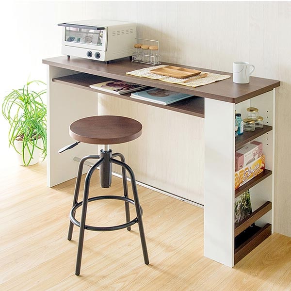 送料無料】 カウンターテーブル Latte 収納棚+コンセント付き 幅1200