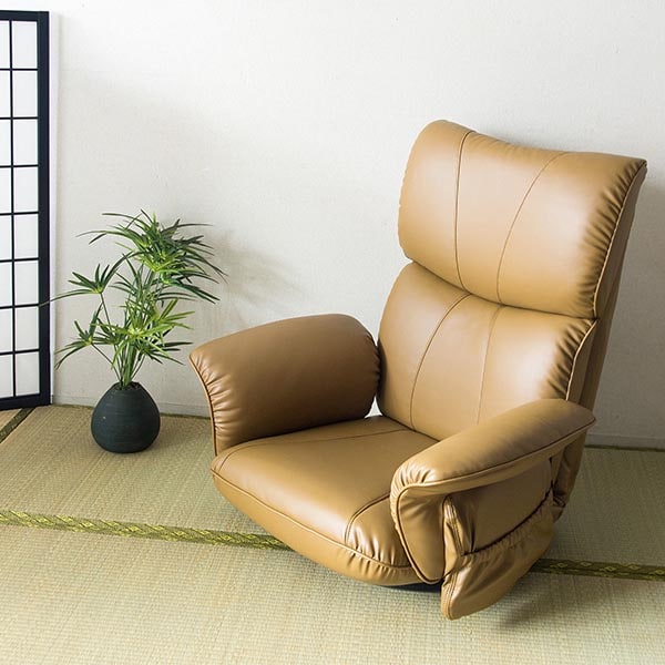 送料無料】 スーパーソフトレザー座椅子-匠- 幅770×奥行620～1270×高さ