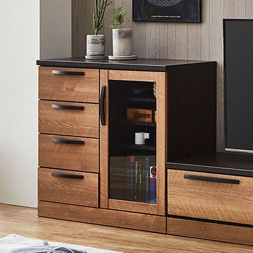 送料無料】 サイドボード 木目調 引き出し 開き扉 収納 ツートン