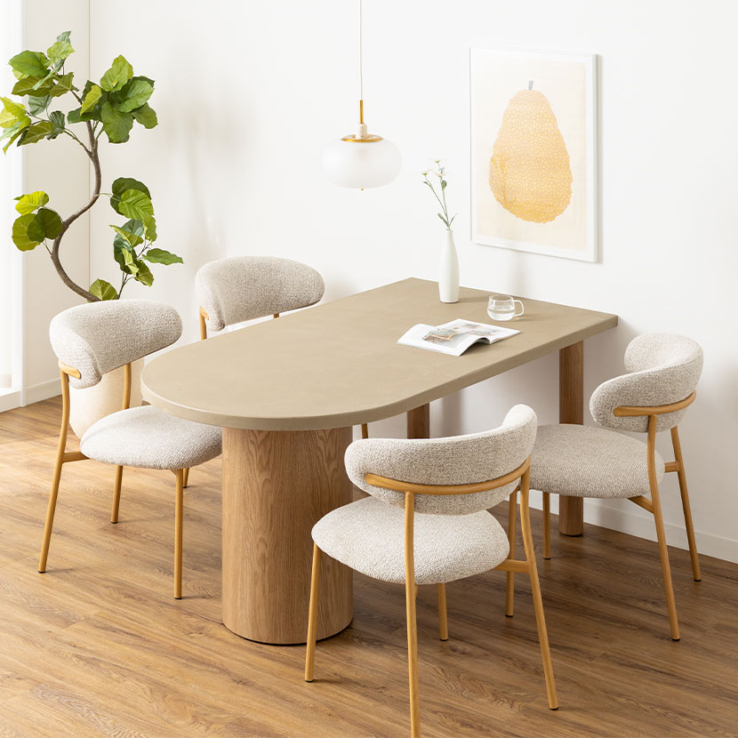 送料無料】 【設置無料】変形半円 ダイニングテーブル 楕円形 モルタル