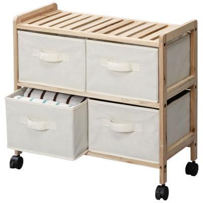 送料無料】 天然木製 ワゴンチェスト 2段2列 キャスター付き 幅590