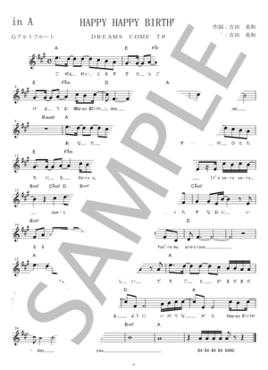 楽譜】HAPPY HAPPY BIRTHDAY C調用 in E / DREAMS COME TRUE (メロディ