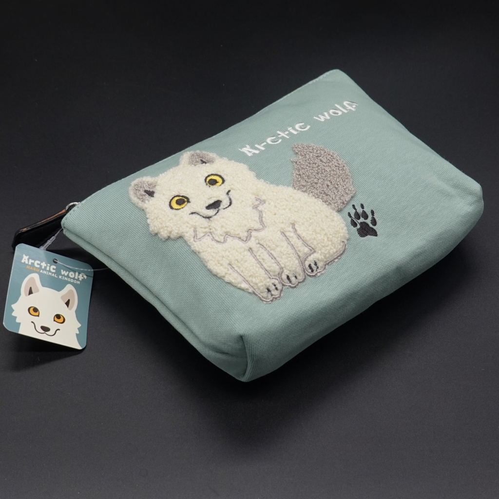 サガラ刺繍ポーチ ホッキョクオオカミ 【Original】化粧ポーチ、小物