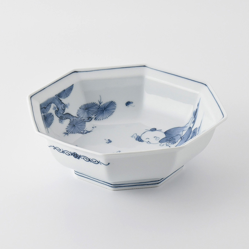 平戸松山】創作唐子 八角七寸鉢 | 三川内焼オンライン・ショップ