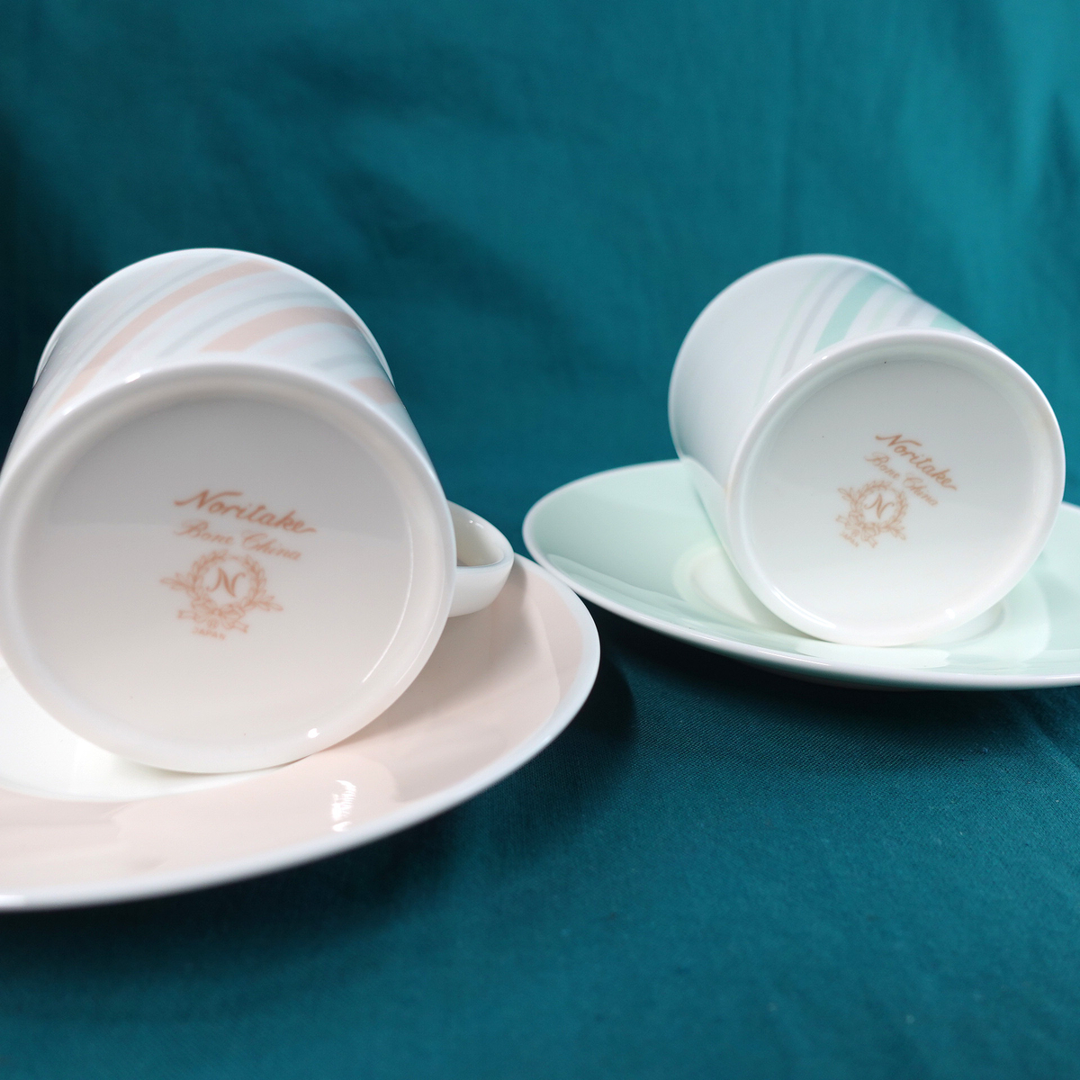 Noritake[ノリタケ] レトロ碗皿ペア―セット ピンク＆グリーン