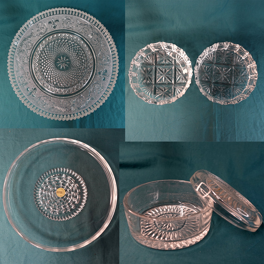 昭和レトロなガラス食器 大皿 HOYA GLASS中皿 中鉢 蓋つき深鉢