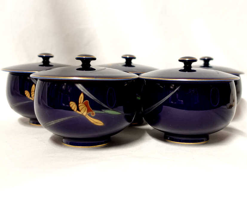 香蘭社 蓋つき湯呑 欄 瑠璃色金縁 5客 | WE21ジャパン