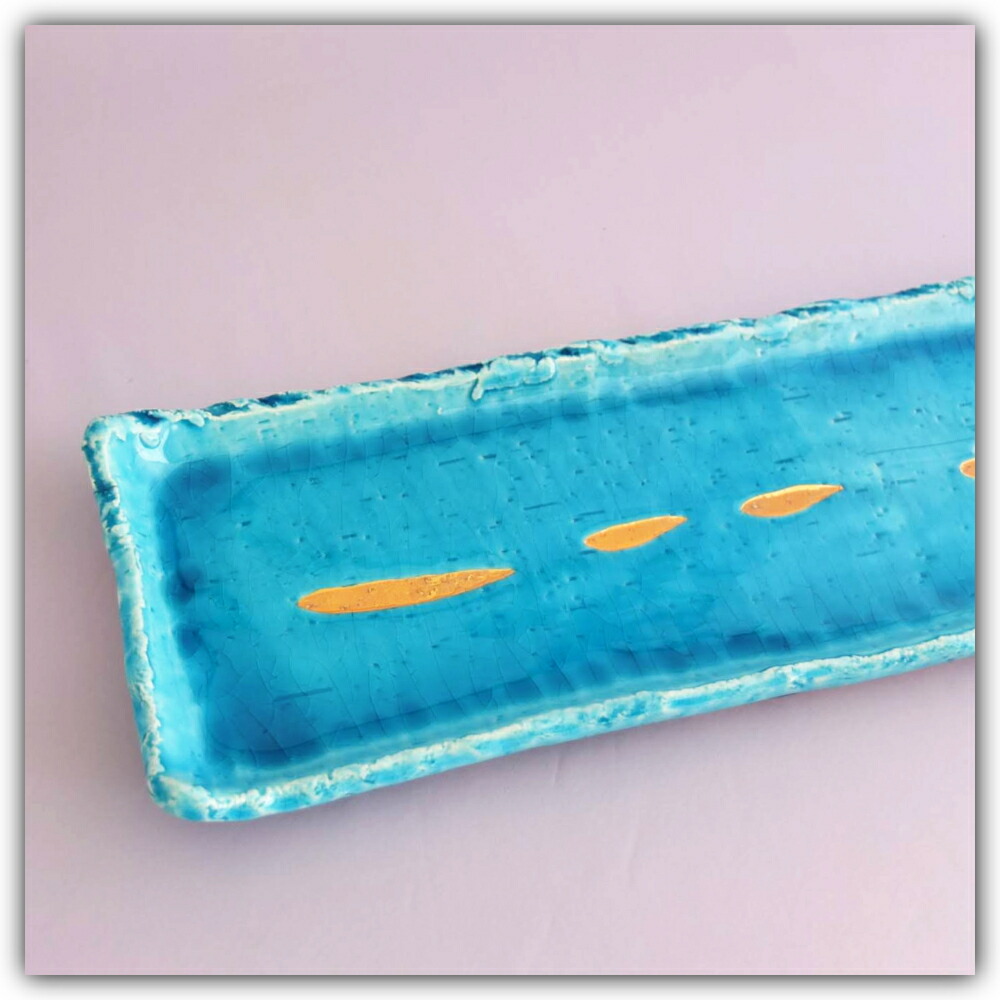 楽天市場】京焼 清水焼 長角皿 大 金彩トルコブルー 荒木義隆 小僧窯