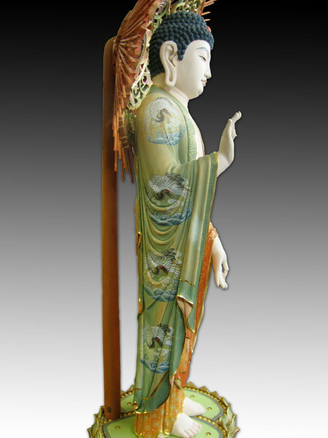 楽天市場】木彫り彫刻 仏像 阿弥陀三尊 （截金彩色） 立像 阿弥陀如来