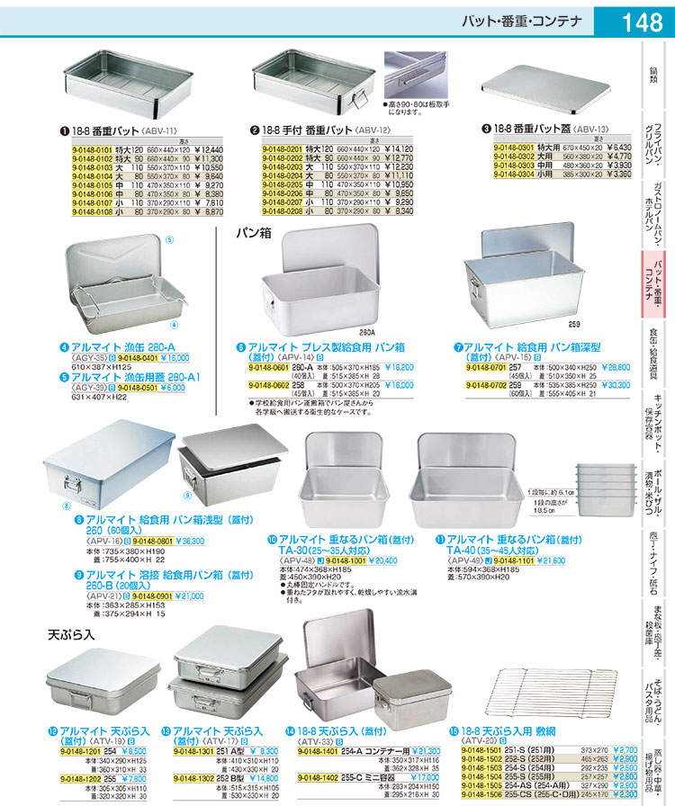 楽天市場】アルマイト 給食用パン箱浅型(蓋付) 260 60個入【ばんじゅう