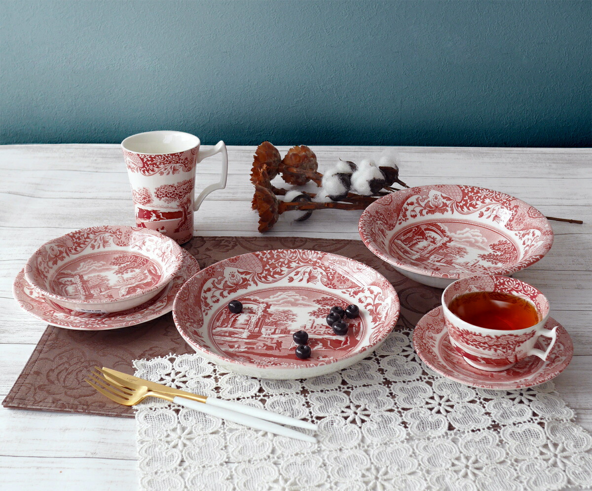 spode スポード 希少 赤皿 ウィンターズシーン ２枚セット 英国産 風景 Spode | スポード からのブル― イタリアン ディナープレート