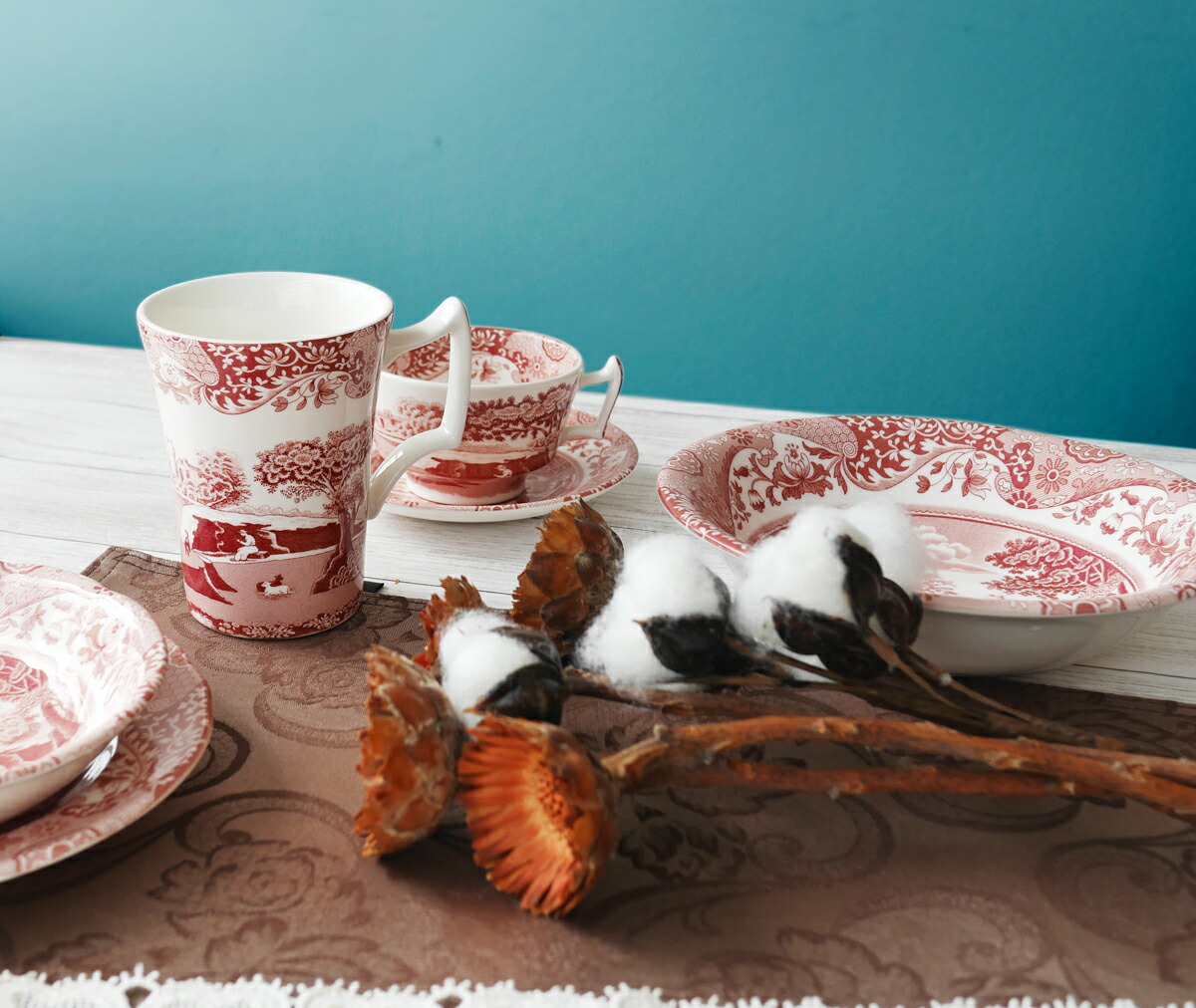 spode スポード 希少 赤皿 ウィンターズシーン ２枚セット 英国産 風景 Spode | スポード からのブル― イタリアン ディナープレート