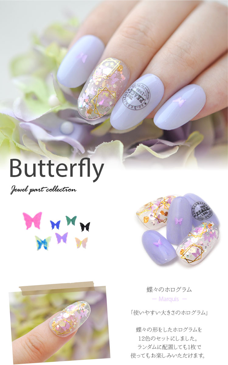 蝶々 ホログラム 12色セット ネイルアート デコ | ラメ ジェルネイル