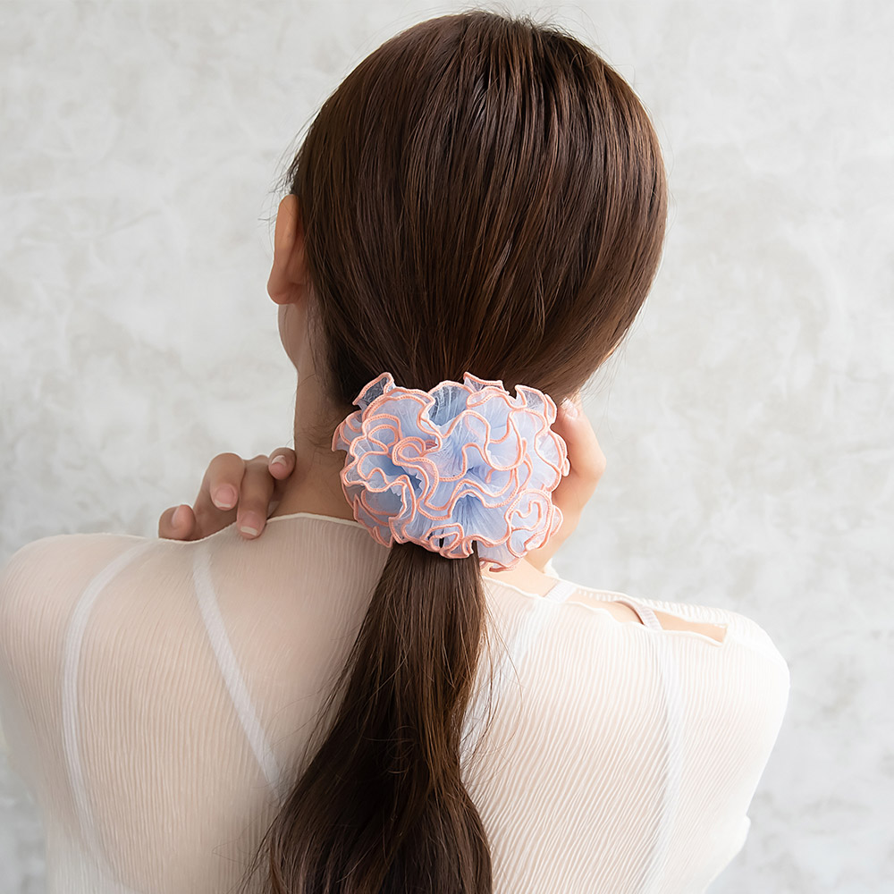 楽天市場】シュシュ ボリューム プリーツ バイカラー パイピング