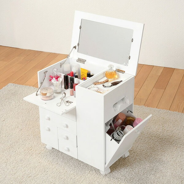 コスメワゴン【メーカー直送】 ホワイト たっぷり収納 キャスター付