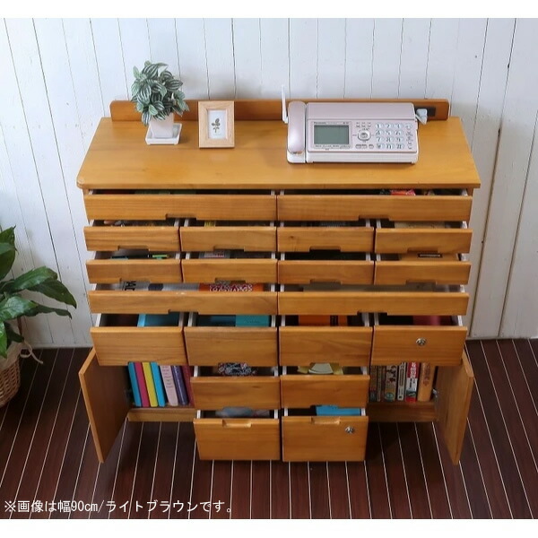 桐製マルチラック 幅120cm ダークブラウン キャスター付き 引出し