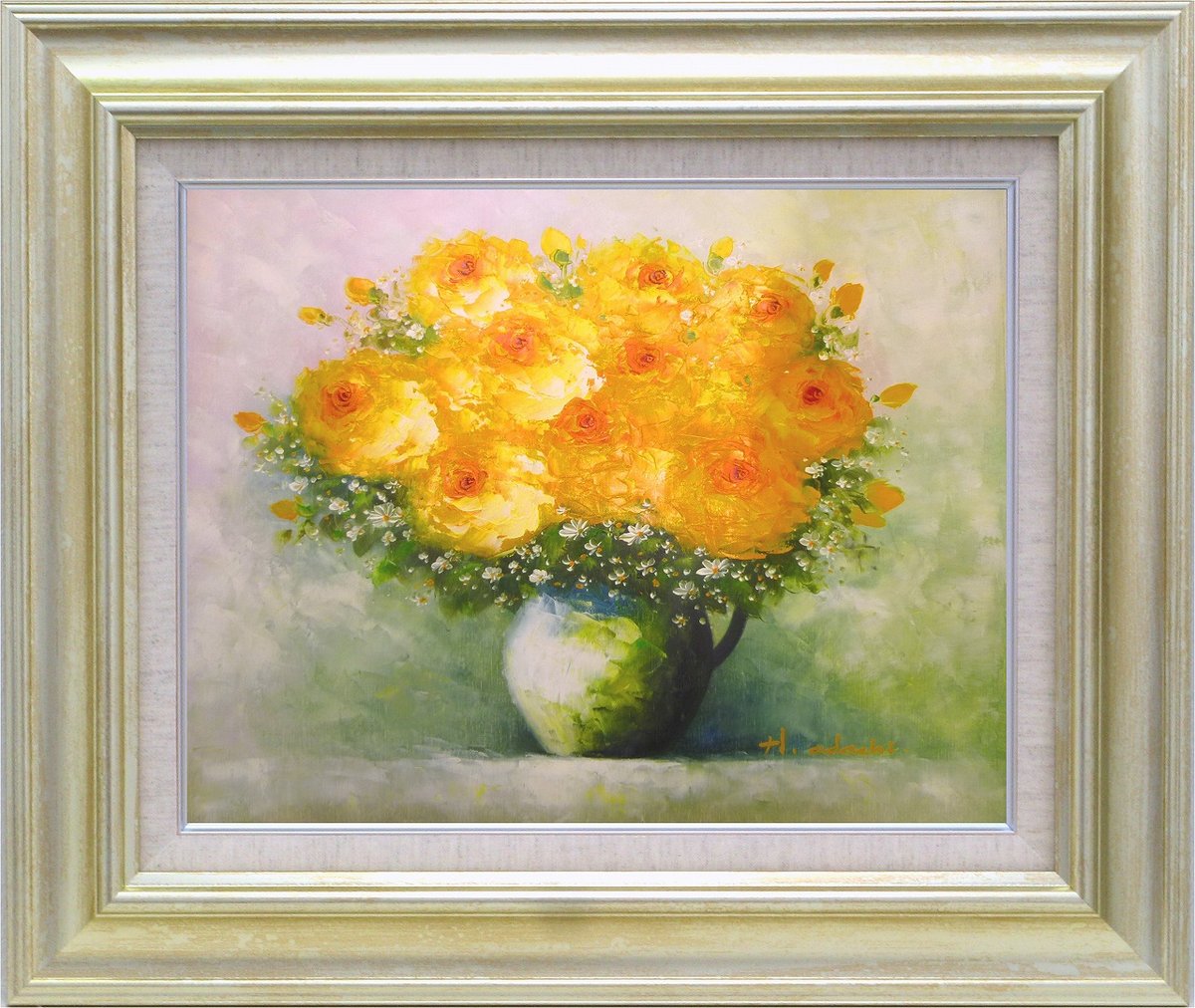 楽天市場】手描き油絵 足立 弘樹 黄色い花 F10 画家本人手描き絵画/額