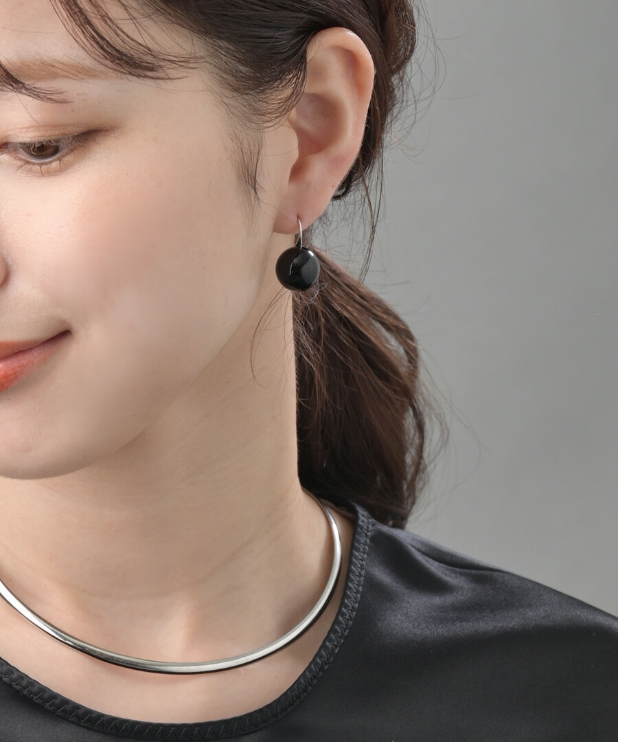 14mm ブラックボール フックピアス P5306 | ピアス,シンプル