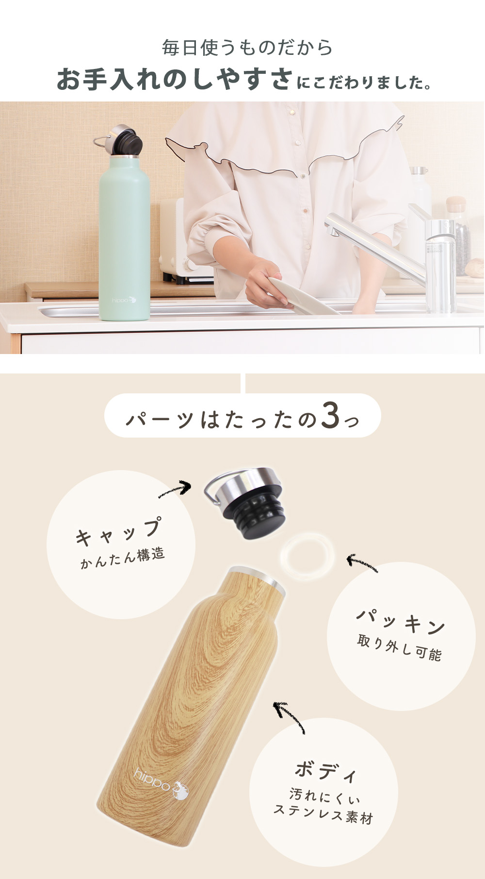 水筒 ステンレスボトル 500ml 1000ml hippo(ヒッポ) ミルク缶型