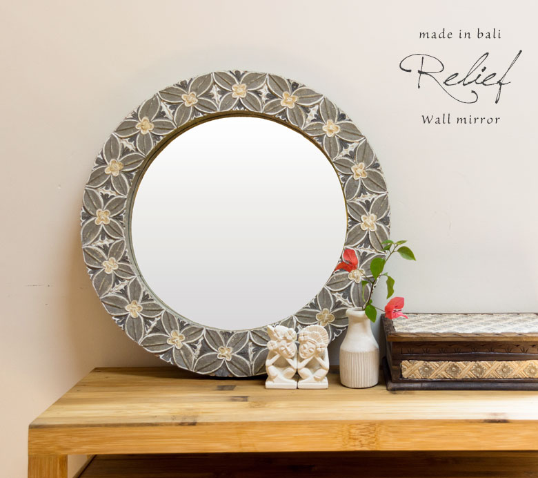 楽天市場】ラウンドミラー 木彫り風 花モチーフ 壁掛けミラー 径約52cm