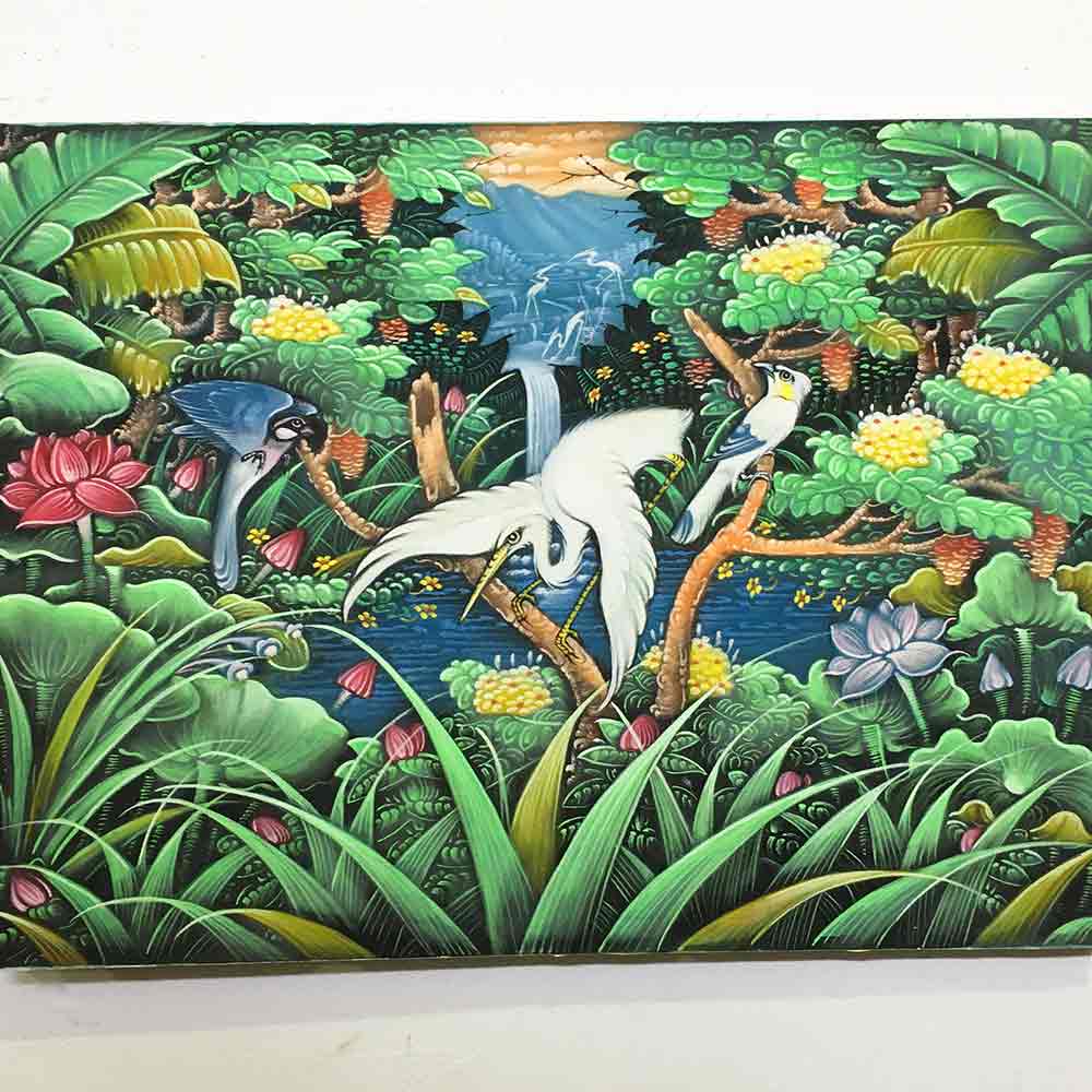 楽天市場】バリ絵画 鳥の絵 小鳥2羽 白サギ W80×H60cm ブンゴセカン