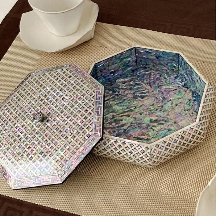 楽天市場】韓国 螺鈿 漆螺鈿八角小物入れ菓子器 幾何学模様 吉兆柄