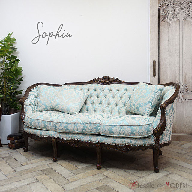 フランスアンティーク ローズリースが可愛い3人掛けソファー フランス