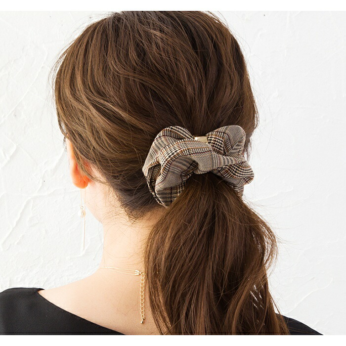 ゆうパケット】チェック柄 リボン シュシュ グレンチェック 柄