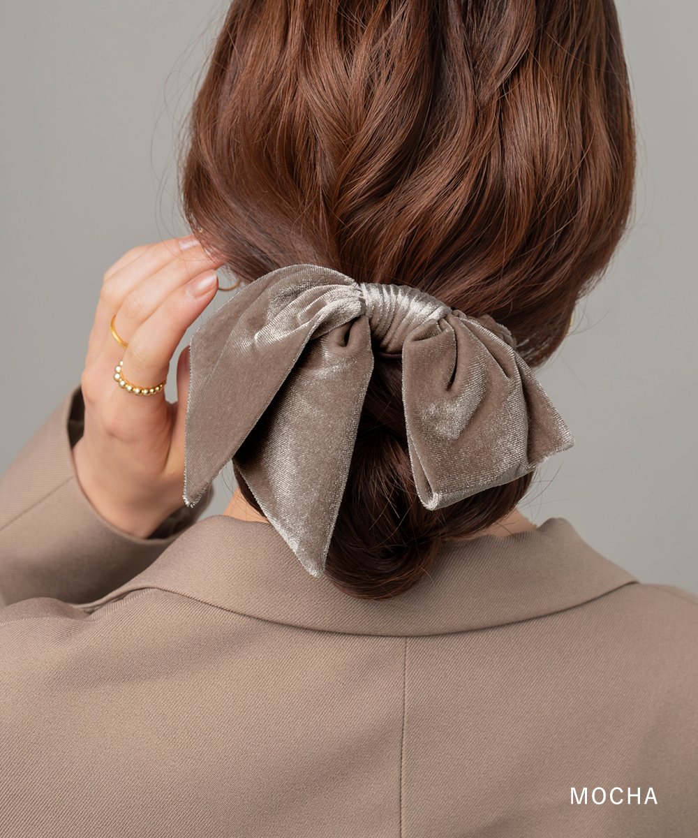 ゆうパケット】 シュシュ リボン ベロア ベルベット アシンメトリー