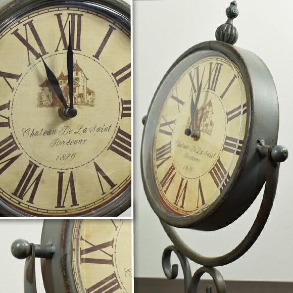 楽天市場】シャビーグレーアイアン スタンドクロック 卓上時計