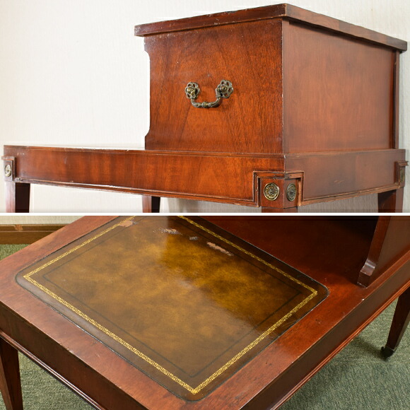 楽天市場】アメリカのアンティークの二段テーブル 革張り天板