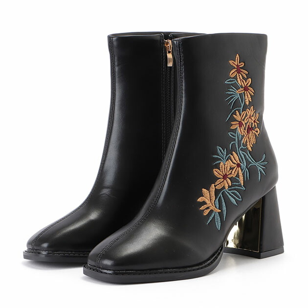 楽天市場】花柄刺繍チャンキーショートブーツ 女性 レディース 靴