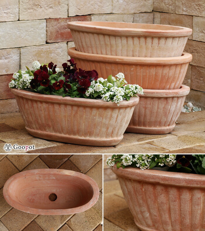 楽天市場】【楽天ランキング受賞】 訳あり 縦縞入り 植木鉢 だ円 4鉢