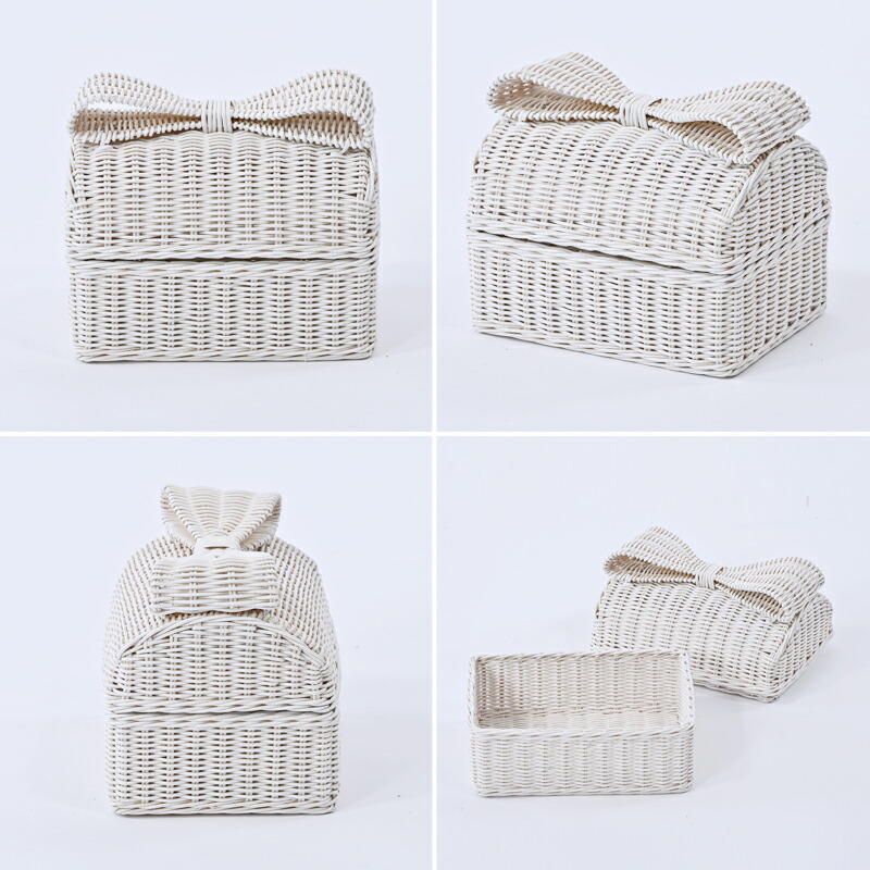 楽天市場】ホワイトラタン 小物入れ バスケット 蓋付き 収納 収納BOX