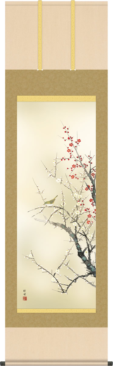 梅蘭芳 花鳥図 中堂掛軸｜防伪仕様｜梅・竹・花鳥｜縁起物｜床の間