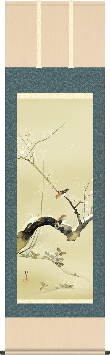 掛け軸-梅、雀／酒井 抱一(尺五) 床の間 和室 お洒落 モダン うめ