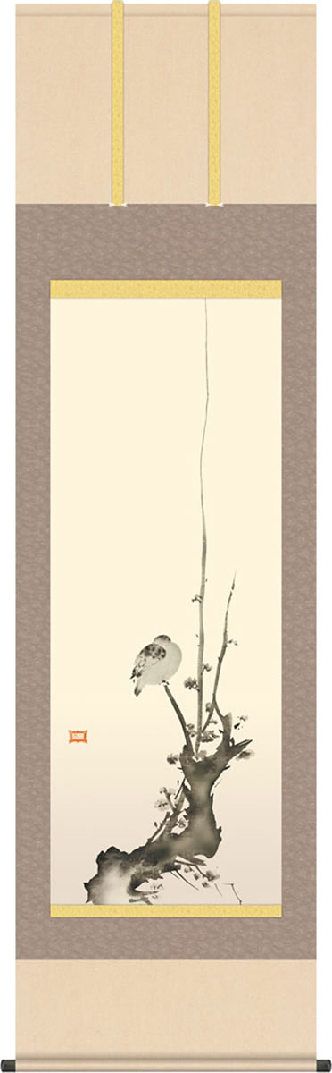 掛け軸-紅梅鳩図／宮本 武蔵(尺五) モダン オシャレ インテリア 床の間