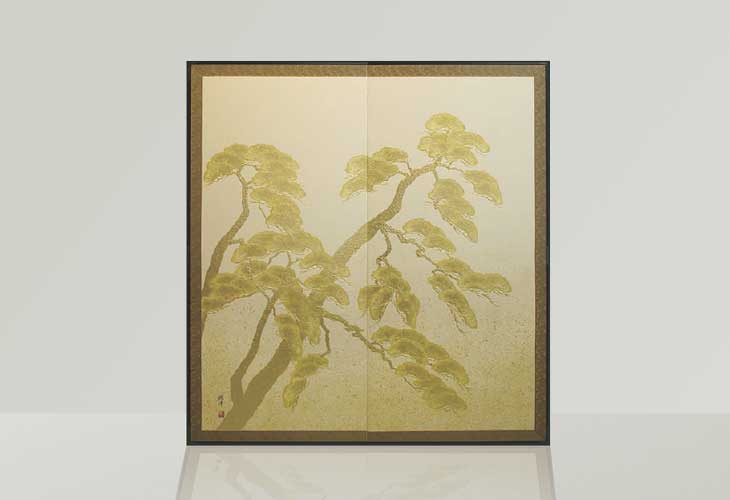 楽天市場】利休屏風 寿松（白）｜金箔の箔一（はくいち）｜金箔 屏風
