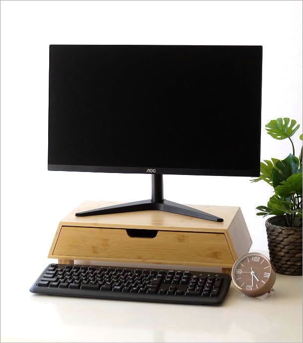 楽天市場】モニターラック バンブー 竹製 引き出し付き テーブル