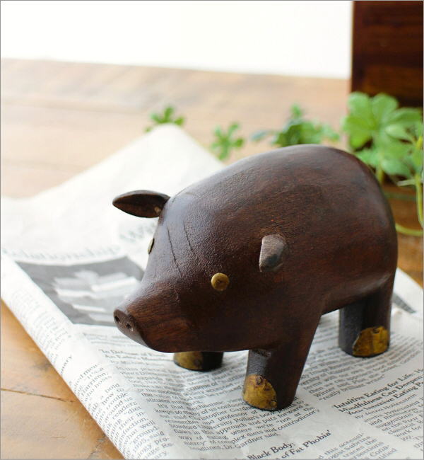 楽天市場】ブタ ぶた 置物 オブジェ おしゃれ マンゴーウッド 天然木